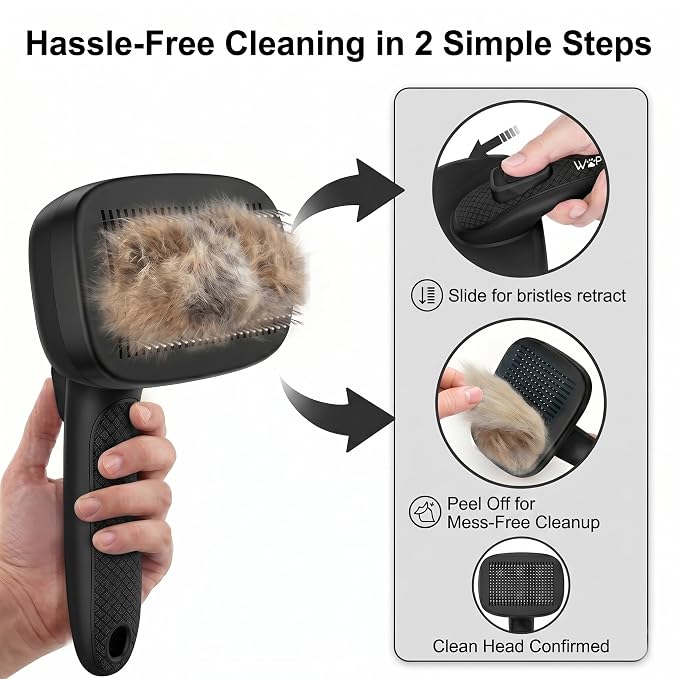 Self Cleaning Slicker Brush for Dog - 5 PCS Dog Brush Grooming Kit,Undercoat Rake Brush Comb for Small Large Dogs Cats, Dog Hair Brush Set, Grooming Deshedding at Home or Travel, Black