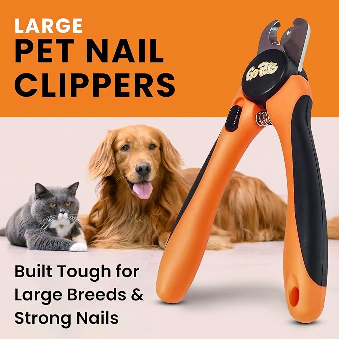 GoPets Dog Nail Clippers, Professional Pet Nail Trimmer for Large Dogs and Cats with Quick Sensor Safety Guard, Heavy Duty Stainless Steel Blades, Non-Slip Handle, Built-in File for Safe Grooming