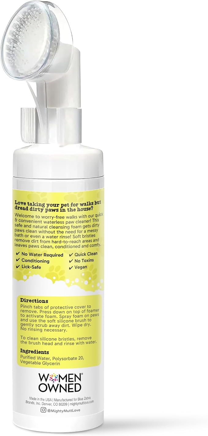 Mighty Mutt Waterless Dog Paw Cleaner + Organic Dog Paw Balm | No Rinse Foaming Cleaser with Brush | Fragrance Free | Moisturize & Sooth Dog Paw Pad