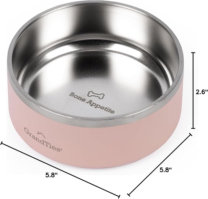 GrandTies Stainless Steel Engraved Pet Bowl | Reusable BPA-Free Insulated Pet Bowls | Large Heavy Duty Non Skid Spill Proof Dog Bowl | Outdoor Dog Water Bowl (18oz, Peach Crème)