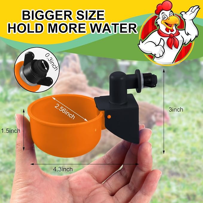 Tanlade 50 Pcs Automatic Chicken Waterer Cups Chicken Feeder for PVC Pipe Waterer Kit for Poultry Duck Goose Turkey Bunny (Orange,Classic)