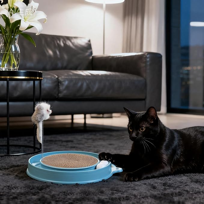AceOrbit 3 Pcs Cat Ball Track Toy, Include 1 Round Cat Scratcher Toy with 2 Cats Scratching Board Pad Replacement, Interactive Toys Track and Plush Mouse Toys for Indoor Cats Kitten