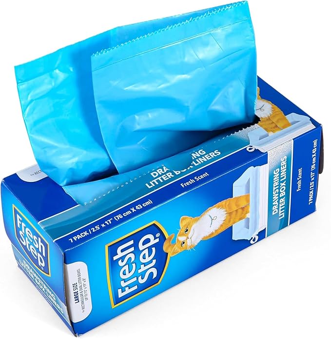 Fresh Step Drawstring Cat Litter Box Liners Scented Heavy Duty Large Oval Rectangle Pans 30x17 Inch 7 Count 4 Pack Easy Cleanup