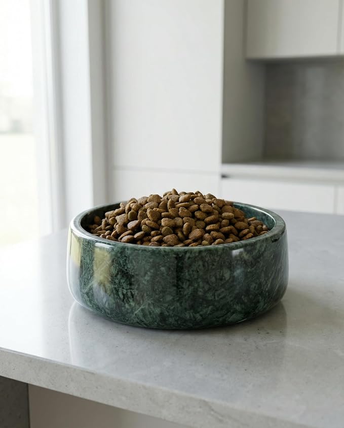 OOBOOB Natural Marble Dog Bowls, Heavy Duty Non-Slip Pet Bowls, Minimalist Dog Food Bowl with Unique Natural Veining, Durable Feeding Bowl for Small to Medium Dogs & Cats