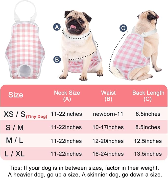 MICOOYO Dog Diaper Onesie Sanitary Pantie with Adjustable Suspender Washable Dog Period Panties Doggie Diapers Pet Underwear Female Dogs Diapers for Heat (Striped, M/L)