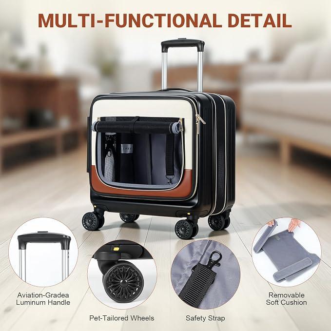 Lekereise Cat Carrier with Wheels Airline Approved Designed for Small Dogs with Expandable Design, 2-in-1 Rolling Cats Travel Carrying Bag for Pets & Owner's Suitcase