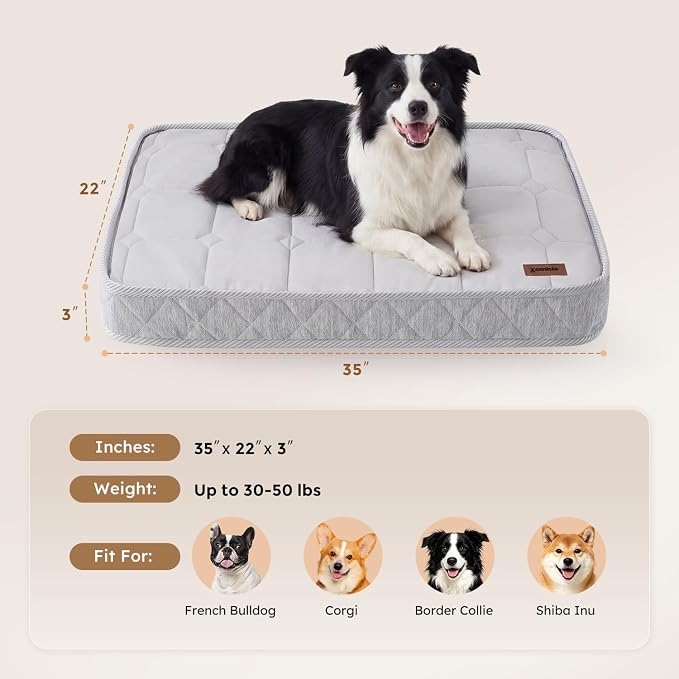 ZOMISIA Reversible Warm & Cooling Dog Bed for All Season Q-Max 0.5, Orthopedic Dog Bed Matrress for Large Dogs, 3" Thick Egg Crate Foam Pet Bed with Detachable Non-Slip Bottom, Waterproof Cover