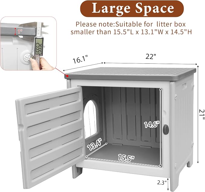 Cat Litter Box Enclosure Furniture Plastic Hidden Enclosed Litter Box Cabinet Cat House Kitty End Table for Living Room, Entryway, Balcony, Bedroom