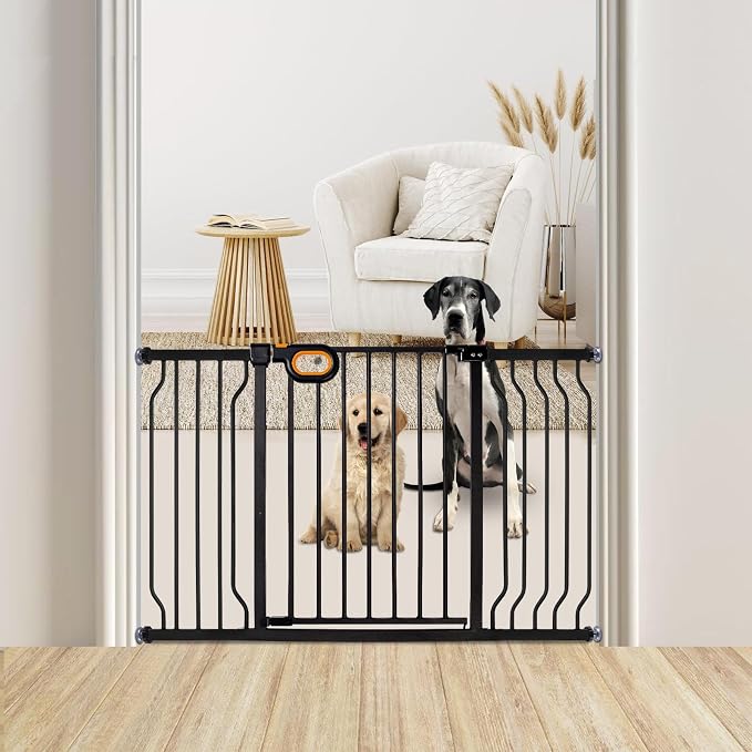 owlie Baby Gate for Stairs 29-52 Inch Wide, Safety Gate for Baby Adjustable Pet Gate with Door Pressure Mounted Gates for Kids Toddler Dogs Extension Kit Indoor Stairway Doorway Black (30.5'' Tall)