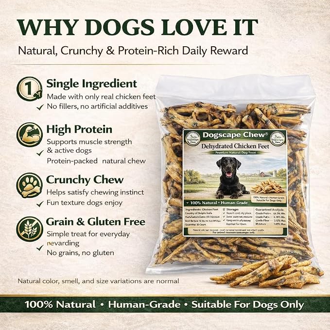 Dehydrated Chicken Feet Dog Treats, Natural Dental Chews for Dogs, 50 Pieces