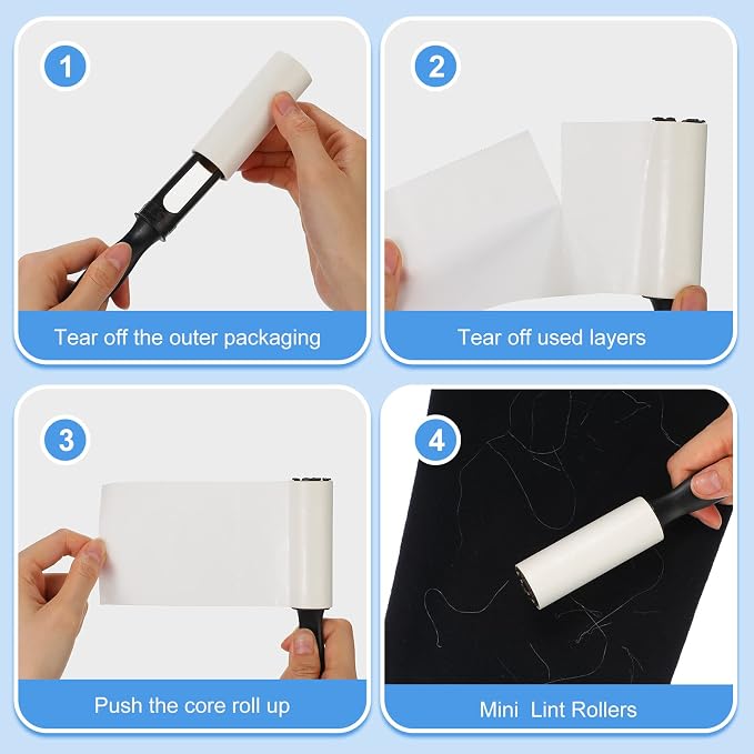 Zhehao 60 Pack Mini Lint Roller Bulk Small Lint Remover Travel Size Portable Brushes Sticky Roller for Clothes Pet Hair Furniture Couch Carpet Car Seats Bedding