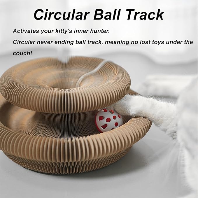 Kitty Curls Cat Toy,Cardboard Cat Scratcher,Magic Organ Cat Toy,Foldable Recyclable Cat Accordion Toy for Indoor Cat Playing,Interactive Scratch Pad with Toy Ball(1pc)