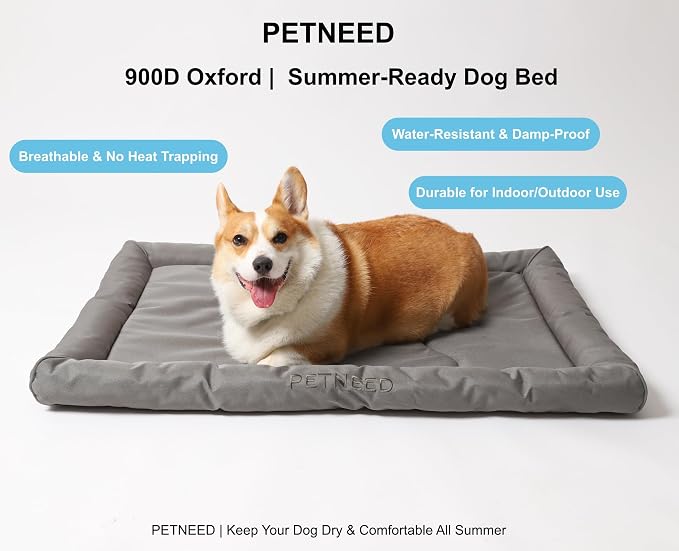 Orthopedic Dog Bed Water-Resistant 900D Oxford - Indoor Outdoor Extra Large Dog Beds for Dogs up to 100lbs, Supportive Foam Washable Travel Bed (45", Grey)