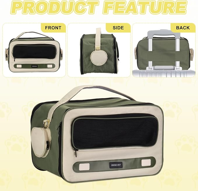 Cat Carrier for Pet, Adjustable Shoulder Strap, Breathable Dog Carrier Cat Carrying Case Pet Travel Bag Up to 14.3 lbs (Green), Intended for Hiking/Camping/Traveling