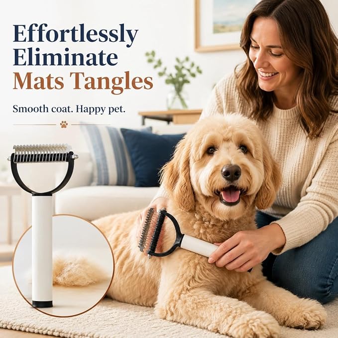 2026 Upgraded Double Sided Deshedding Pet Brush,Double Teeth Pet Grooming Comb,Professional Pets Deshedding Curve Blade Dog Brush,Suitable For Cats,Dogs,And Horses (Mix)