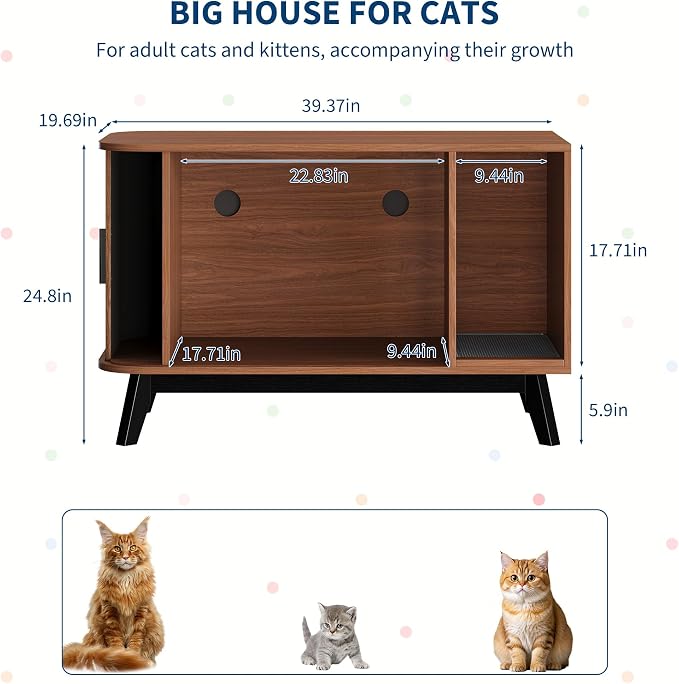 Garvee Cat Litter Box Enclosure, 39" Litter Box Enclosure Furniture Hidden Litter Box with Cat Litter Mat and Sliding Door, Modern Indoor Cat House, Side End Table for Living Room, Walnut