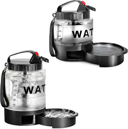2 Pack Color Black Dog Water Dispenser, Camping Essentials, Large Travel Bottle with Pull-Out Drinking Bowl, Portable Beach Accessories, Car Water Container for Dogs, BPA Free,77 & 54 OZ