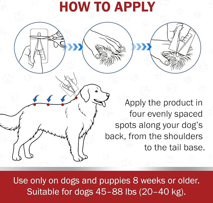 Flea and Tick Prevention for Dogs, Large Dog Flea, Tick & Mosquito Control, Repellent, 44-88lbs, 24-Hour Protect, 3-Month Supply, Flea Supplements for Dogs