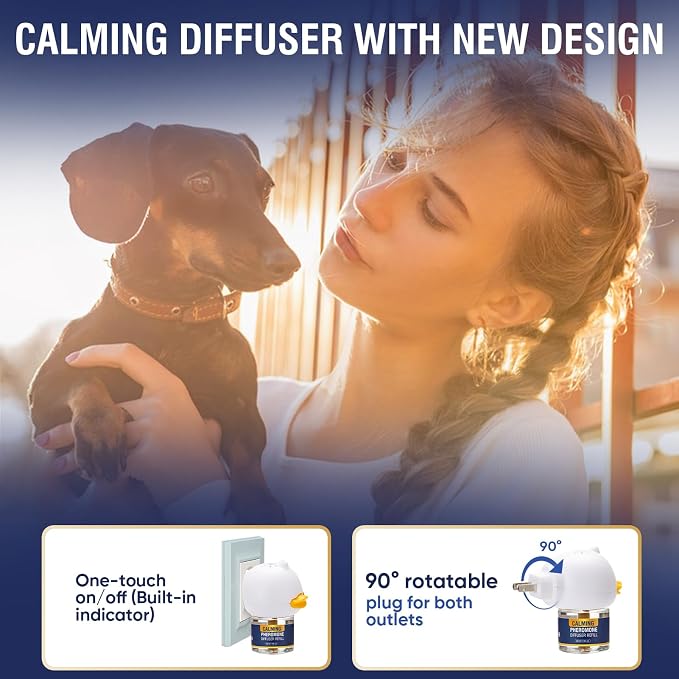 Dog Calming Pheromones Diffuser 6 in 1 Kit Appeasing Pheromone Diffuser to Calm (2 Plug in+4 x48ml Refill) for Anxiety Relief Reduce Aggression Fighting Barking Stress 120 Day Supply(Tasteless)