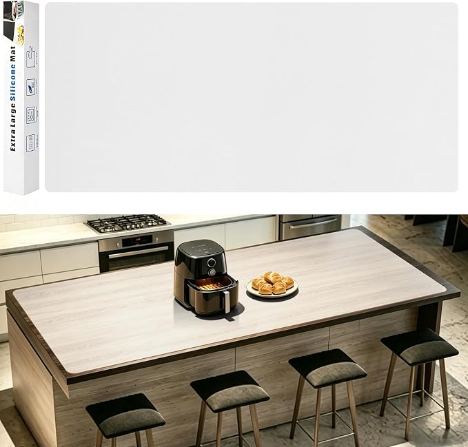 120" x 28" Extra Wide Kitchen Island Silicone Mat, Luxury Countertop Protector, Heat Resistant Waterproof Silicone Surface for Large Kitchen Islands, Baking, Food Prep & Appliances, Translucent