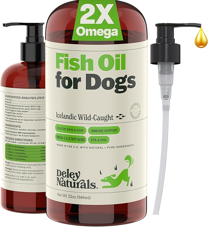 Deley Naturals Fish Oil for Dogs - Itch Relief for Dogs with Omega 3 6 9 for Skin, Joints, Heart and Brain Health - Icelandic Omega 3 Fish Oil for Dogs Skin Irritation - 32oz Omega Oil Made in USA
