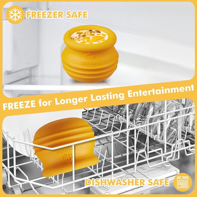 Treat Dispensing Dog Toy, Long-Lasting Interactive Puzzle Toys for Dogs, Stuffable Dog Enrichment Frozen Lick Treat Toy for Boredom, BPA Free Silicone Fetch Catch Chew Toy (Orange,L)
