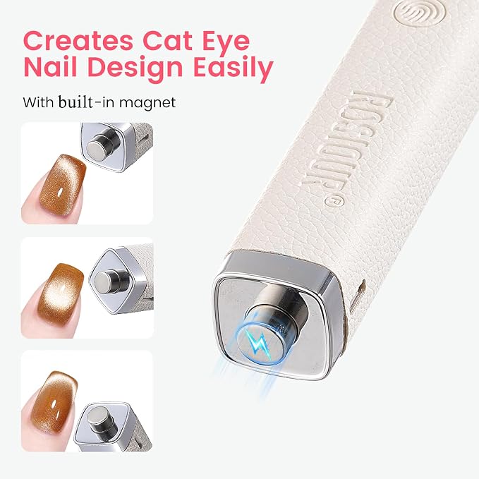 Handheld Mini UV Light for Nails: Flash Cure UV Led Nail Lamp with Stand Cat Eye Magnet- Hand Held Fast Dry Single UV Lamp Pen with Auto Sensor for Manicure Home Salon (White)