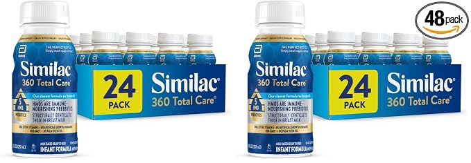 Similac 360 Total Care Infant Formula,Has 5 HMO Prebiotics,Our Closest Prebiotic Blend to Breast Milk,Non-GMO,Baby Formula,Ready to Feed,8-fl-oz Bottle,(Pack of 48)