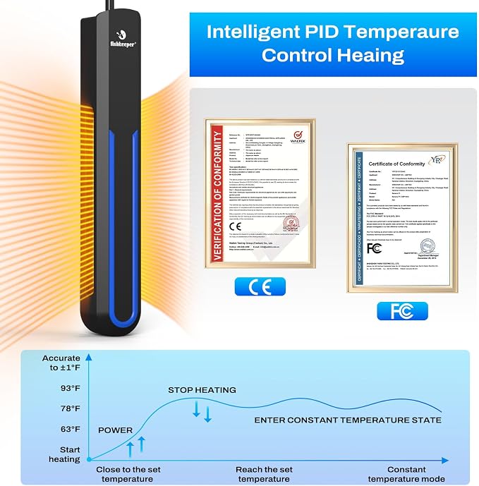 fishkeeper Aquarium Heater with Intelligent LED AlarmTemperature Controller, 500W Submersible Fish Tank Heater for 66-135 Gallon, Leaving Water Automatically Stop Heating, for Freshwater Saltwater