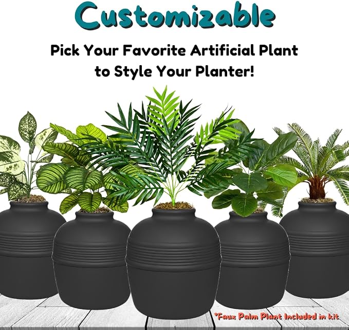 Good Pet Stuff Original Hidden Litter Box Planter, Decorative Cat Litter Enclosure with Carbon Filter, Artificial Palm Plant, Upgraded Design, Easy to Clean, Base Kit, Black Suede