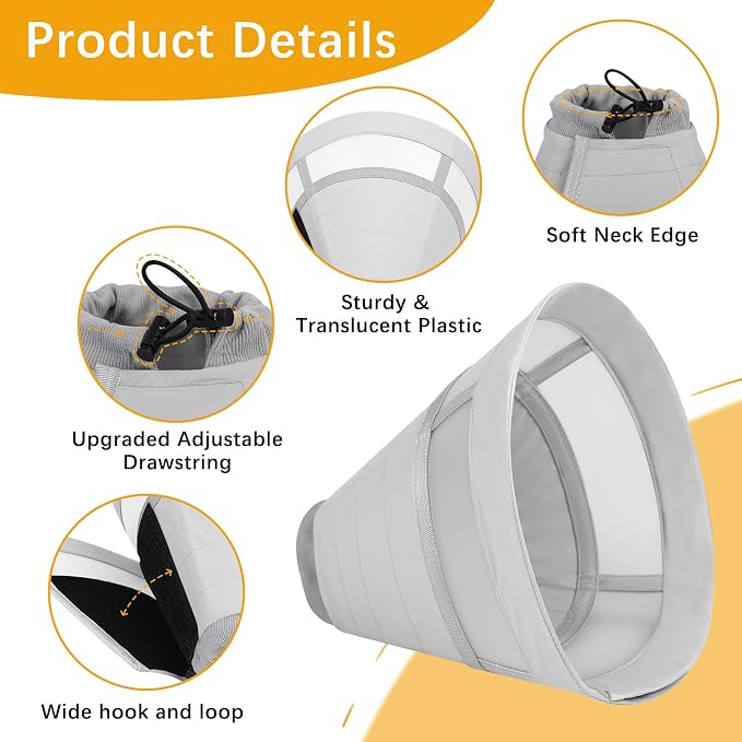 ASENKU Dog Cone Collar, Soft Adjustable Cone for Dogs to Stop Licking, Lightweight Recovery Dog Cone After Surgery, Pet E-Collar for Small, Medium & Large Dogs(Grey, S)