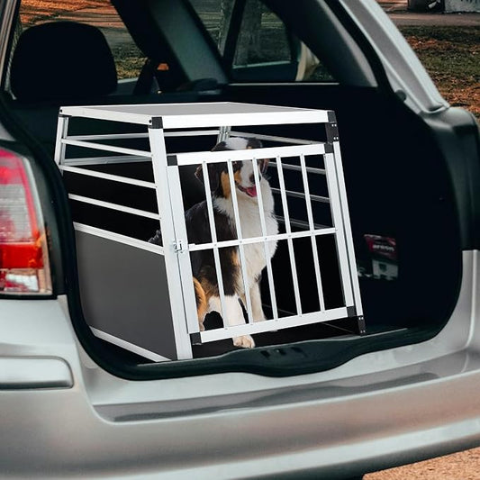 Premium Aluminum Pet Transport Box – Heavy-Duty, Ventilated, Lockable Travel Crate for Dogs & Cats – Space-Saving Trapezoidal Design, Portable Car Carrier with Durable Construction