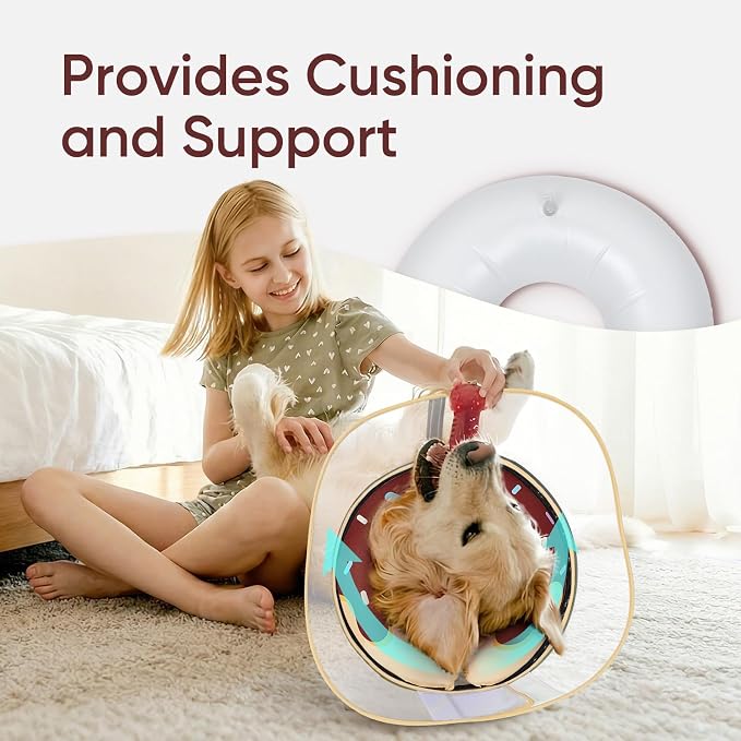Supet Raised Inflatable Dog Cone After Surgery - Adjustable Recovery Donut Collar with Removable Shield to Stop Licking Wounds & Protect Stitches - Soft Dog Cone Alternative for Large Dogs (Brown,XL)
