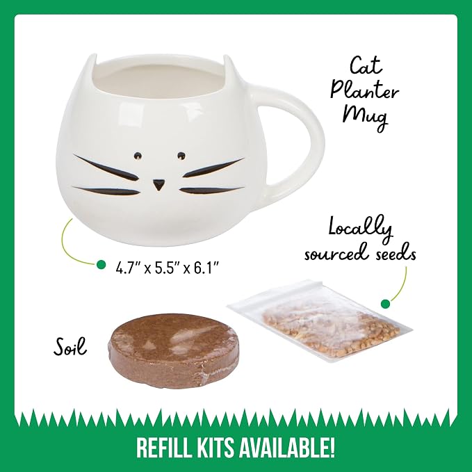 TCL White Cat Mug Cat Grass Kit and Refill