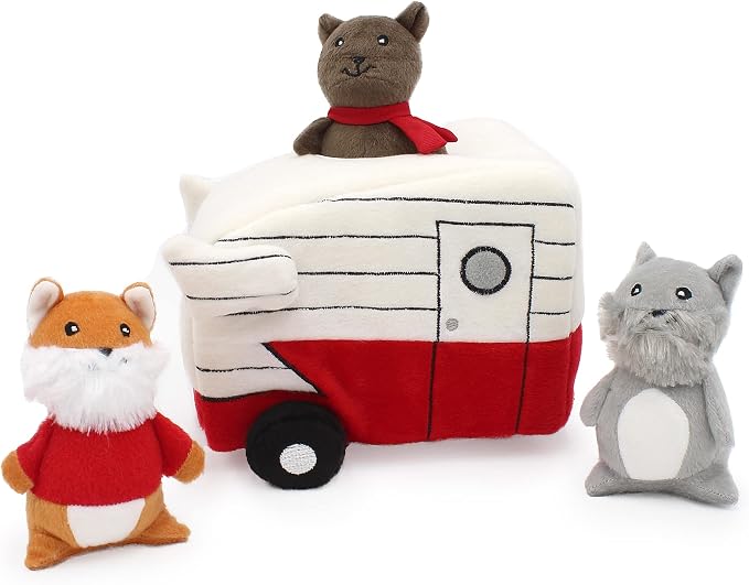 ZippyPaws Burrow, Retro Camper & Animal Friends - Interactive Hide and Seek Dog Toys for Boredom - Colorful Squeaky Plush Puzzles for Small & Medium Dogs