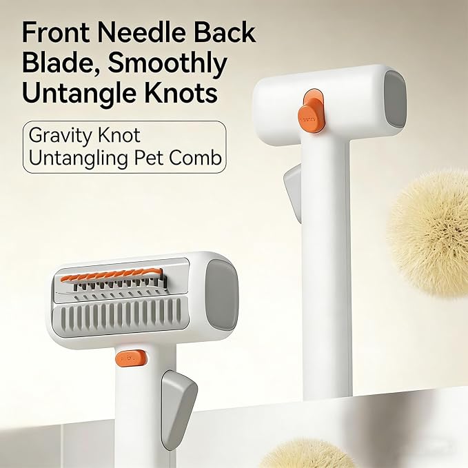 2-in-1 Detangling & Grooming Comb: Professional Deshedding for Dogs & Cats. Gentle Undercoat Rake that Safely Removes Mats, Tangles & Loose Fur – Perfect for Both Long and Short Hair Pets (A WHITE)