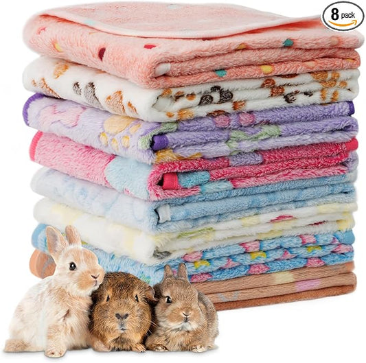8 Pack Guinea Pig Cage Liner, Washable Guinea Pig Fleece Blankets Beding Accessories, Flannel Throw Warm Sleep Mat, Pet Pee Pads for Small Animal Hamster Rabbit Puppy Cat (Light Color, 30x20 Inch)