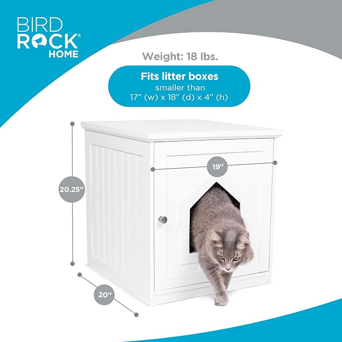INTERNET'S BEST Decorative Cat House & Side Table, Nightstand, Pet Crate, Hidden Litter Box Enclosure, Multi-Functional Kitty Furniture, Hiding Spot, Wooden Cabinet for Cats, Kitten Home - White