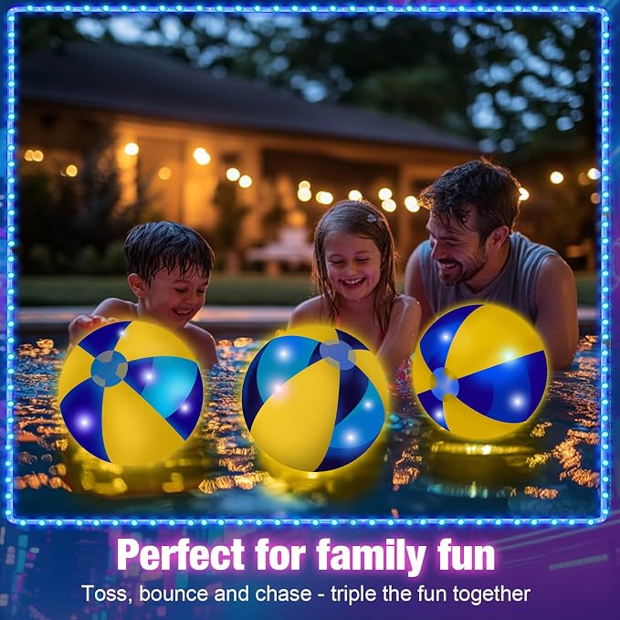 MiniInflat 12 Pcs Light up Beach Balls 16'' Jumbo Pool LED Balls Glow in the Dark Neon Giant Inflatable for Summer Hawaiian Tropical Theme Beach Party Decor Water Accessory (Yellow)