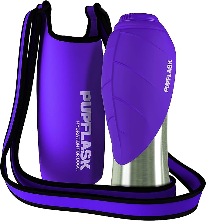 Tuff Pupper Dog Water Bottle Holder and PupFlask Portable Water Bottle - 40oz, Violet