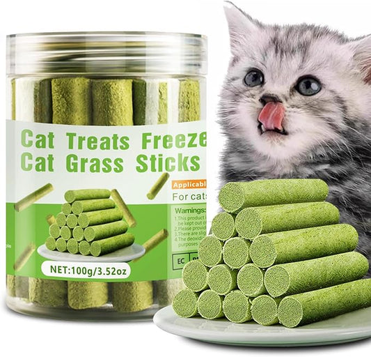Cat Natural Grass Teething Sticks 100g, Kitten Chew Stick for Hairball Removal, Dental Care, Increase Appetite, Catnip Toys Cat Nip Treat Toys Edible Kitty Toys for Indoor Kittens (Large, Unflavored)