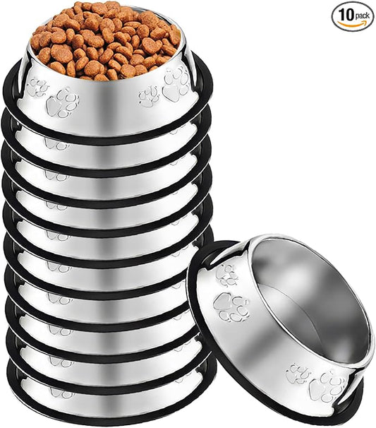 10 Pcs Stainless Steel Dog Bowl Pet Feeding Bowl with Rubber Base Non-Slip Pet Dishes Metal Dog Bowls Pet Food and Water Bowls for Small Medium Animals Kitten Rabbit (18.6 oz)