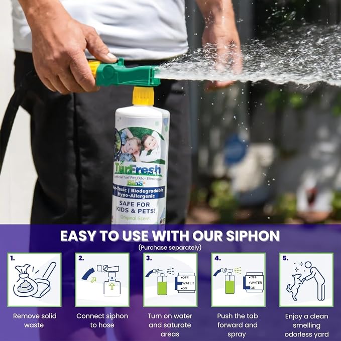 TurFresh BioX Artificial Turf Odor Eliminator – Yard Deodorizer for Artificial Grass & Dog Runs – Natural Concentrate for Pet Urine & Feces – Safe for Kids & Pets – 1 Gallon Original Scent