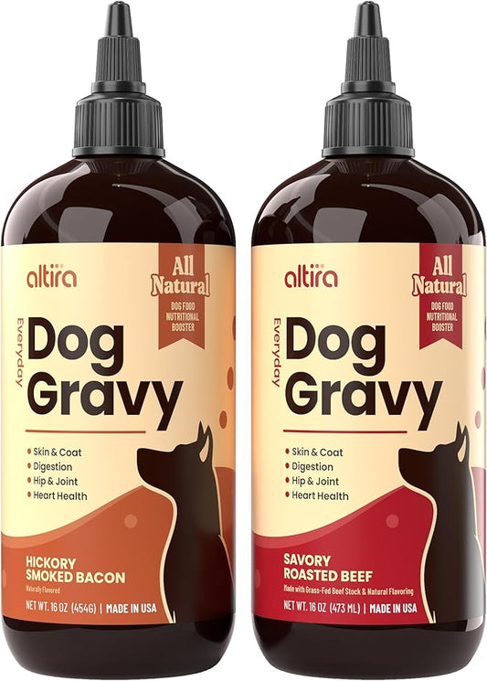 Everyday Dog Gravy - Premium Wet Dog Food Gravy Toppers for Dry Food – Tasty & Nutritious with Essential Vitamins and Supplements – Hip and Joint Supplement (Bacon & Beef Bundle)
