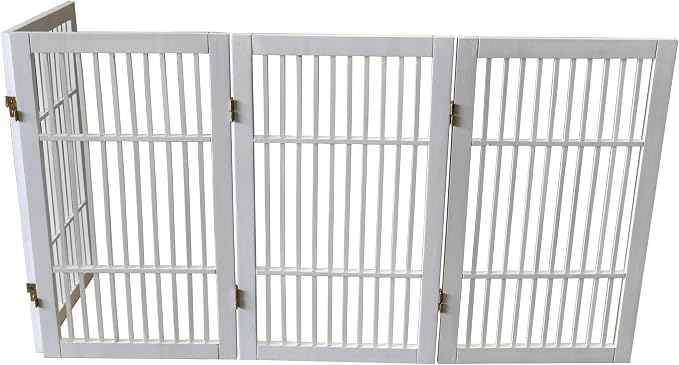 Urnporium Pet Dog Gate Freestanding, Strong Durable Folding Wooden Fence, Portable Acacia Hardwood Safety Barrier for Indoor & Outdoor Use (White Pet Gate, 4 Panel 30" Tall)