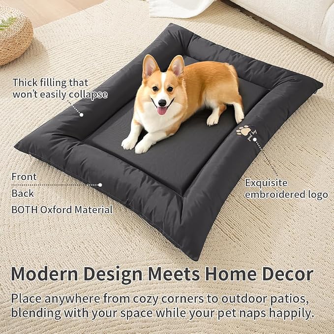 SOMAHE Medium Dog Bed with Removable Washable Cover - Orthopedic Dog Crate Pad, Waterproof Oxford Fabric, Non-Slip Bolster Bed for Medium Dogs, 36x23 Inch, Black