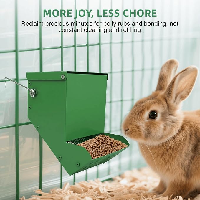 2 Packs Hay Feeder Rabbit, Metal Small Animal Feeder with Lid & Mesh Bottom, 4.7 Inch 2 LBS Capacity, Gravity Food Dispenser for Guinea Pigs Chinchillas, Cage or Outdoor Use, Green