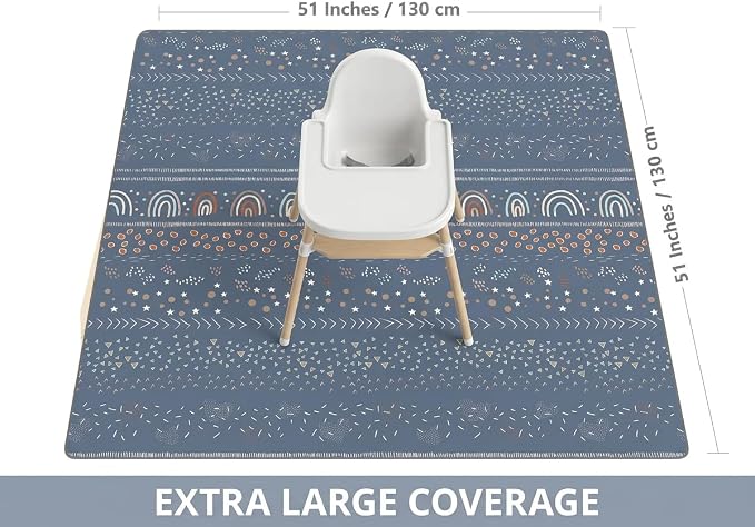 Splat Mat for Under High Chair/Arts/Crafts, WOMUMON 51" Waterproof Spill Mat Washable Non-Slip Floor Protector Splash Mat, Messy Mat and Table Cloth