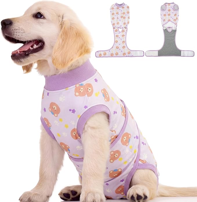 Kuoser Dog Surgery Recovery Suit, Soft Breathable Dog Recovery Suit for Female Spay Male Nueuter, Anti Licking Puppy Onesie Pet Surgical Suit for Dogs Abdominal Wounds Skin Disease, Bear XS