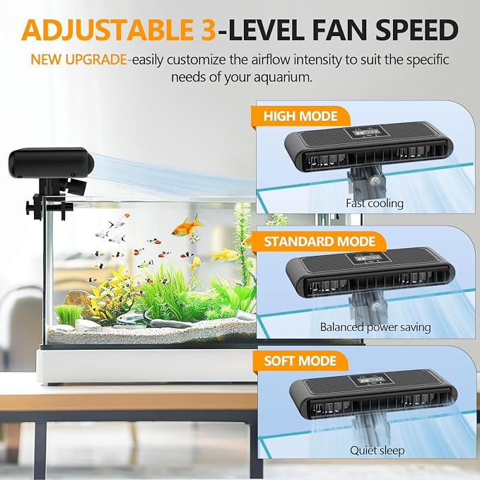 hygger Aquarium Chiller Fan, Auto Temperature Control Aquarium Cooling Fan with Adjustable Temperature and 3 Wind Speed, Quiet Fish Tank Cooler